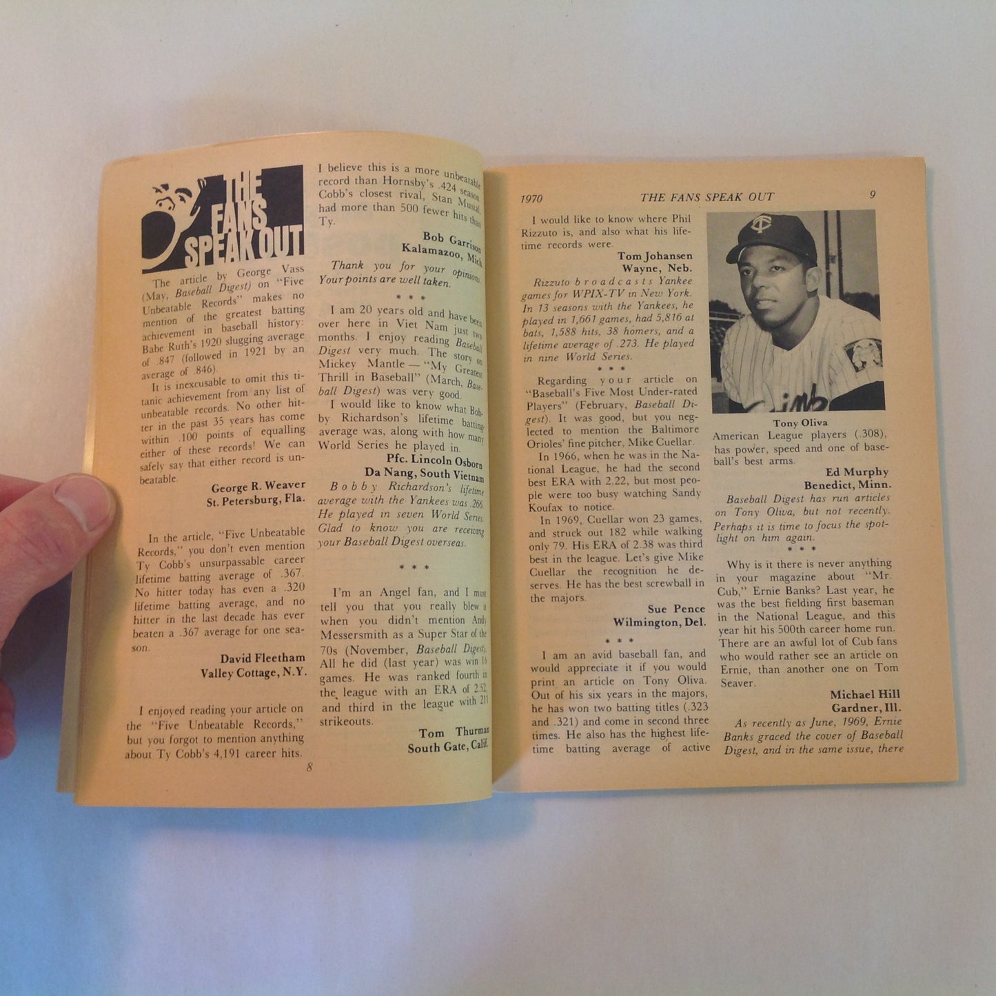 Vintage Jul 1970 Baseball Digest Magazine Statistics on All-Time Batting Champions Ken Holtzman