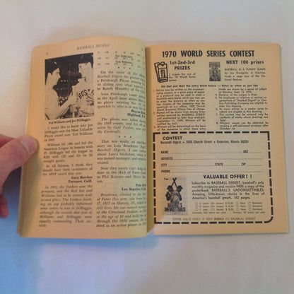 Vintage Jul 1970 Baseball Digest Magazine Statistics on All-Time Batting Champions Ken Holtzman