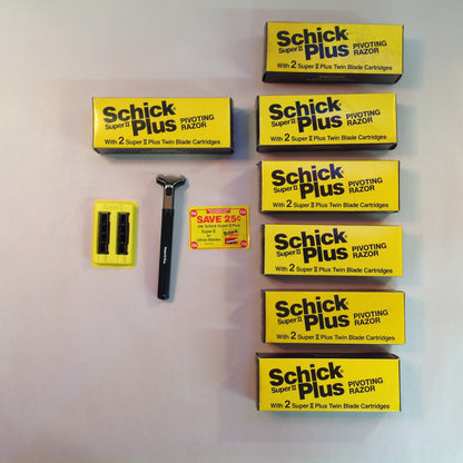 Vintage 1990's NOS SCHICK Plus Super II Pivoting Razor 2 Twin Blade Cartridges