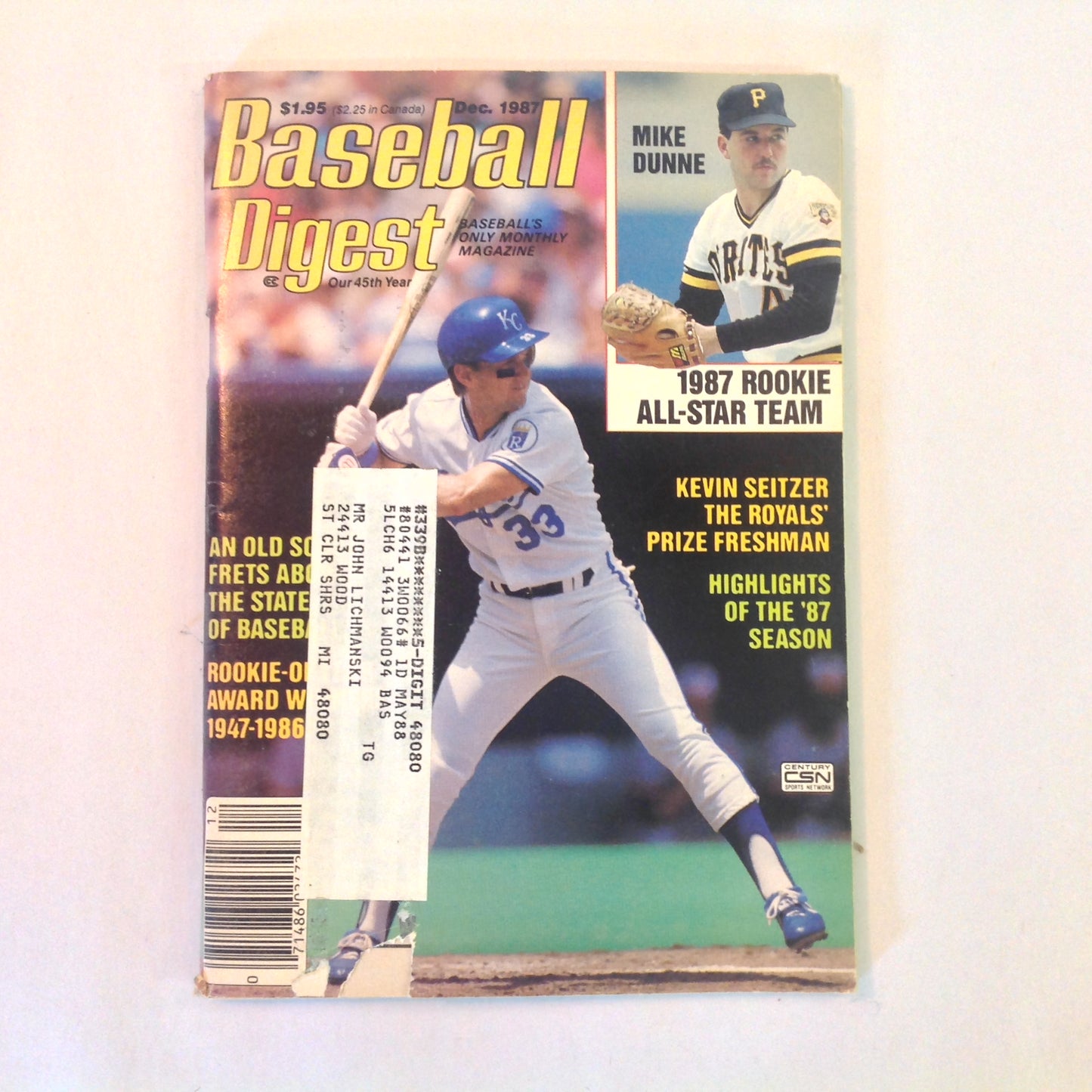 Vintage Dec 1987 Baseball Digest Magazine 1987 Rookie All-Star Team Mike Dunne Kevin Seitzer The Royals' Prize Freshman