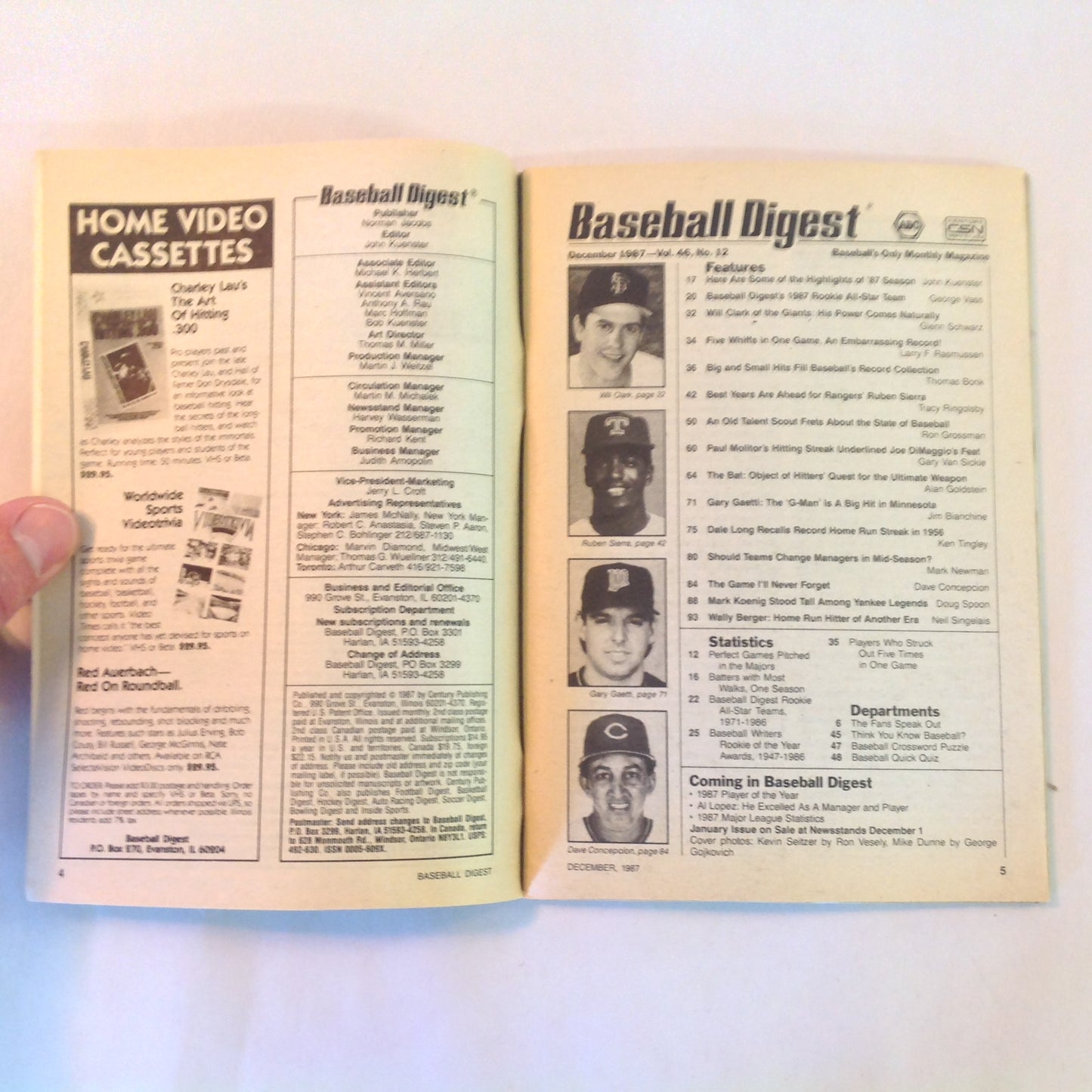 Vintage Dec 1987 Baseball Digest Magazine 1987 Rookie All-Star Team Mike Dunne Kevin Seitzer The Royals' Prize Freshman