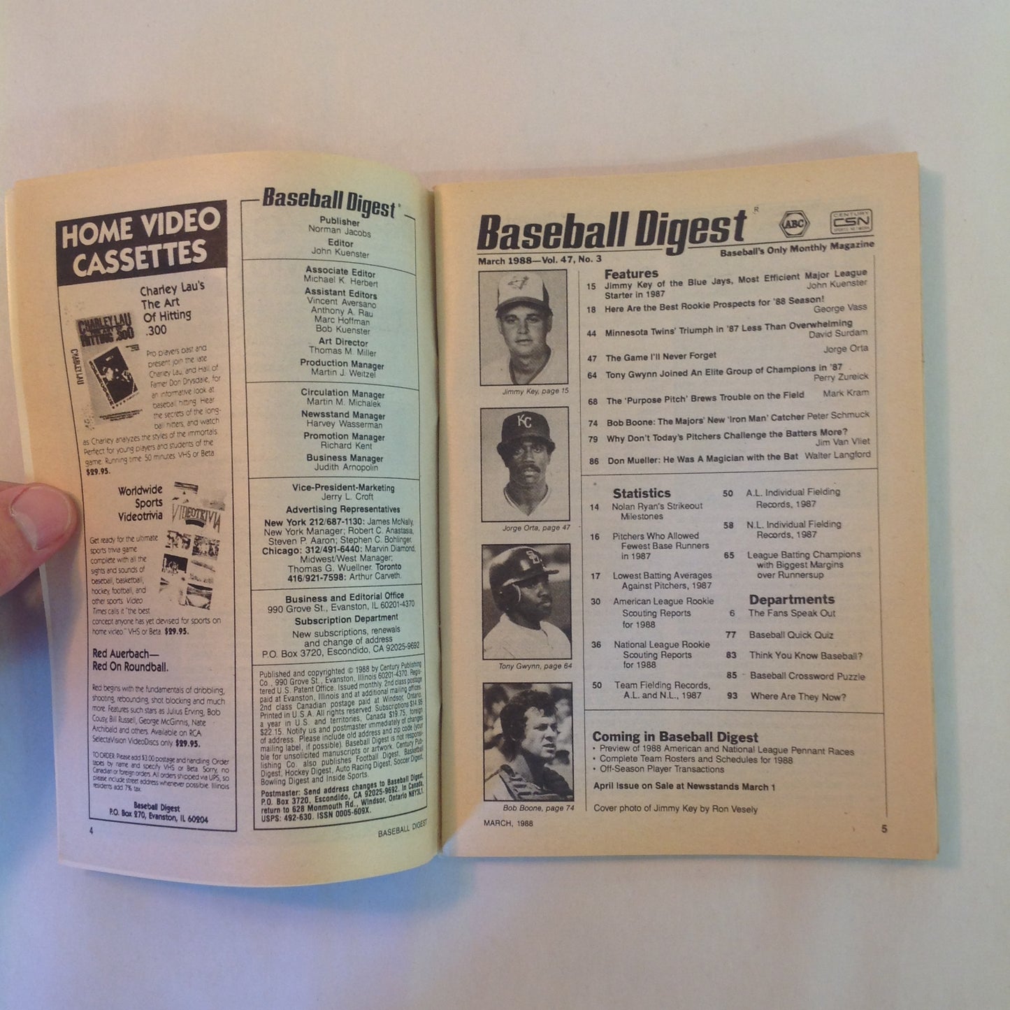 Vintage Mar 1988 Baseball Digest Magazine Jimmy Key: The Majors' Most Efficient Pitcher