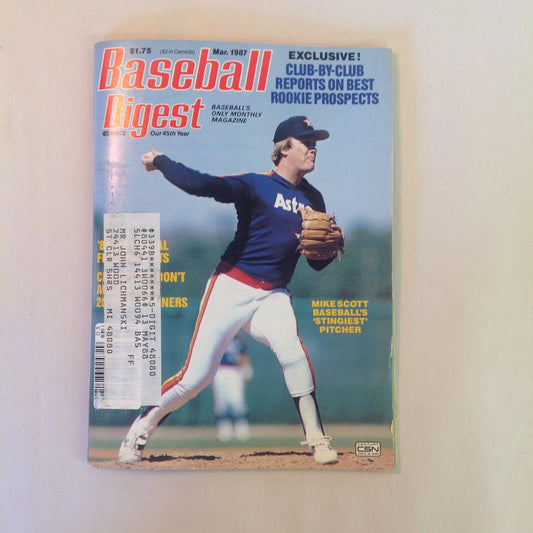 Vintage Mar 1987 Baseball Digest Magazine Mike Scott: Baseball's 'Stingiest' Pitcher