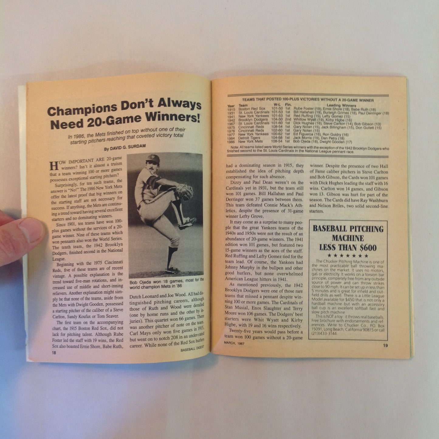 Vintage Mar 1987 Baseball Digest Magazine Mike Scott: Baseball's 'Stingiest' Pitcher