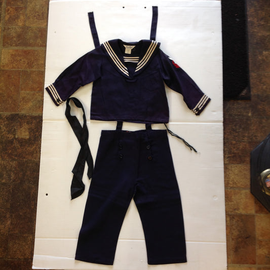 Vintage Good Lad Tailored Rayon Blue Child's Navy Uniform Sailor Shirt Suspender Pants Tie