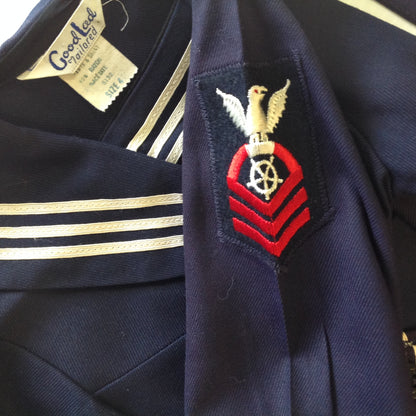 Vintage Good Lad Tailored Rayon Blue Child's Navy Uniform Sailor Shirt Suspender Pants Tie