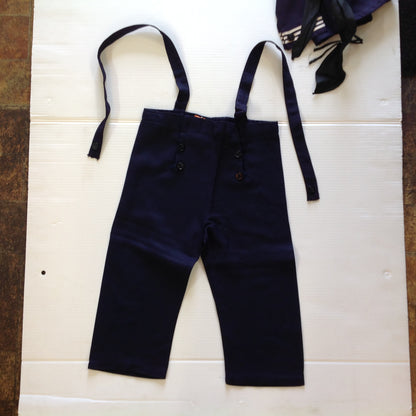Vintage Good Lad Tailored Rayon Blue Child's Navy Uniform Sailor Shirt Suspender Pants Tie