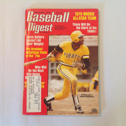 Vintage Nov 1979 Baseball Digest Magazine 1979 Rookie All-Star Team Pittsburgh's Omar Moreno