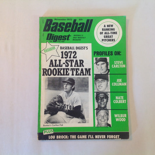 Vintage Nov 1972 Baseball Digest Magazine Exclusive 1972 All-Star Rookie Team Boston's Carlton Fisk