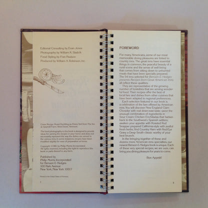 Vintage 1981 Hardcover Benson & Hedges Presents Recipes From Great American Inns