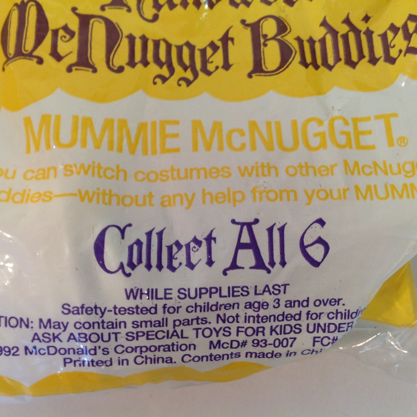 Vintage 1998 NOS McDonald's Happy Meal Halloween McNugget Buddies Mummie McNugget Sealed