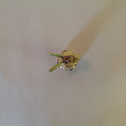 Vintage Kirks Folly Goldtone Enamel Fairy Topped Thimble Violets and Dragonfly with Booklet and Box