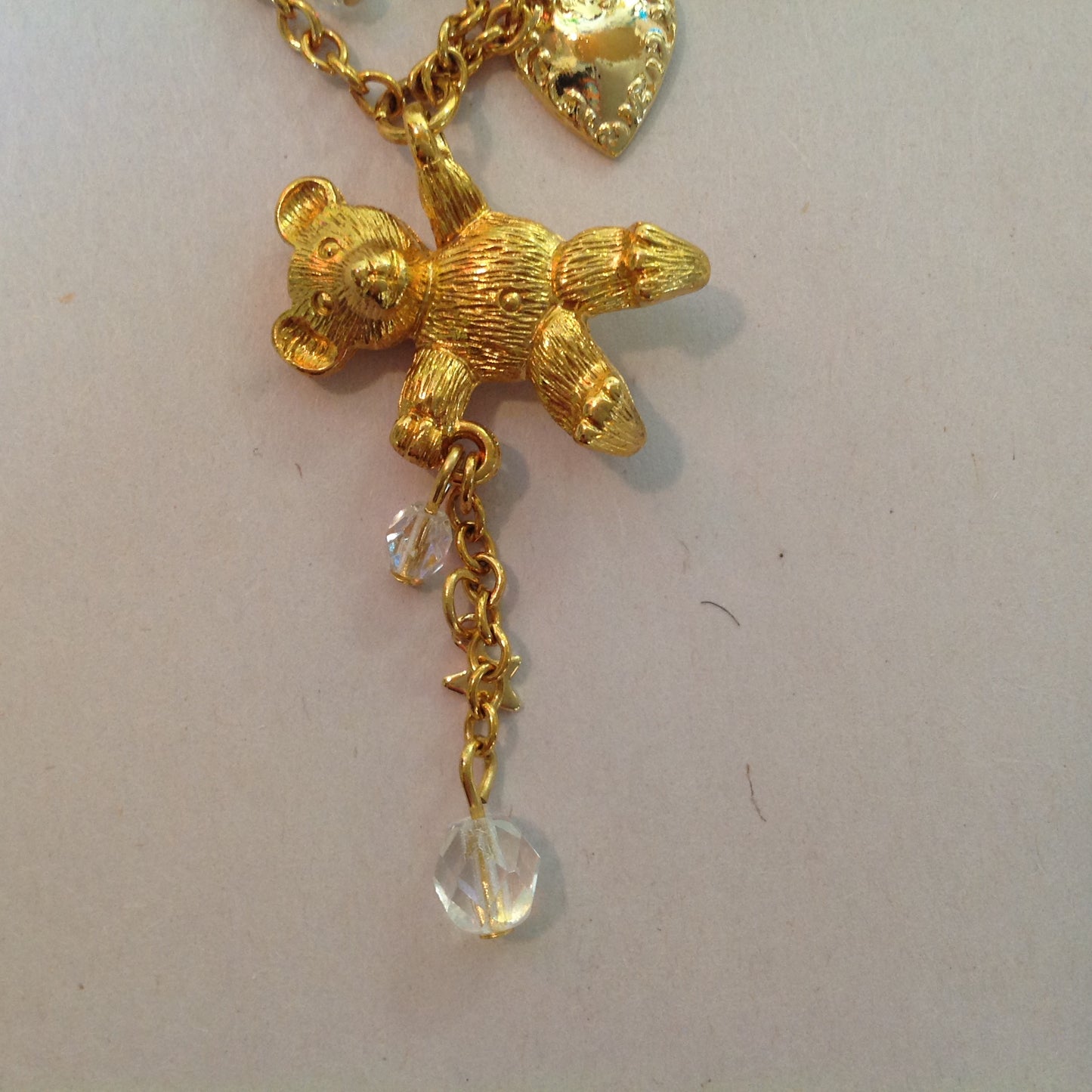 Vintage Kirks Folly Goldtone Dangle Brooch Teddy Bear Three Balloon Fairy Iridescent Charm with Box