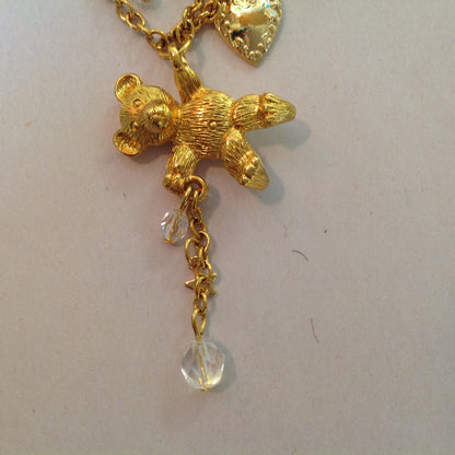 Vintage Kirks Folly Goldtone Dangle Brooch Teddy Bear Three Balloon Fairy Iridescent Charm with Box