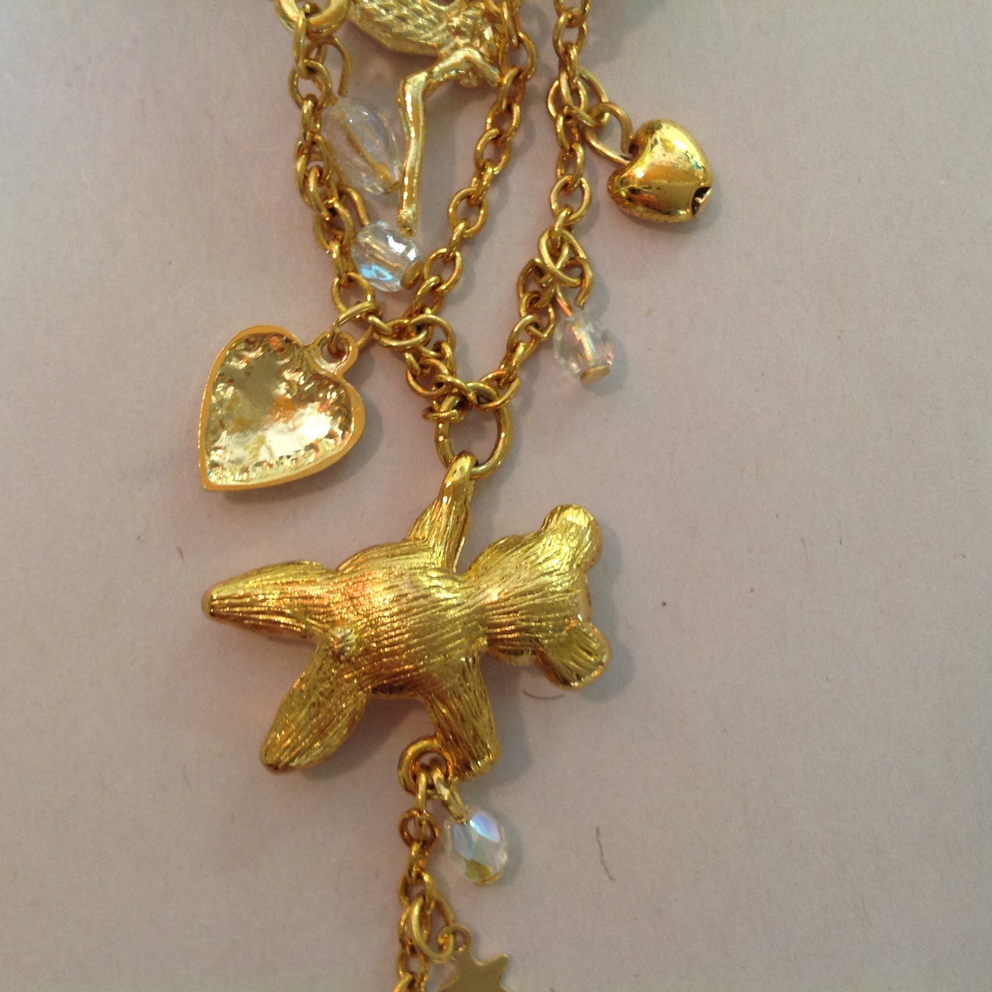 Vintage Kirks Folly Goldtone Dangle Brooch Teddy Bear Three Balloon Fairy Iridescent Charm with Box