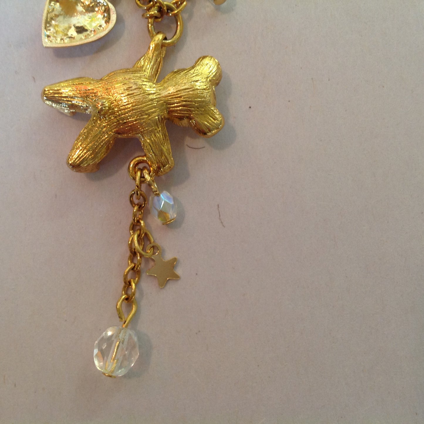 Vintage Kirks Folly Goldtone Dangle Brooch Teddy Bear Three Balloon Fairy Iridescent Charm with Box