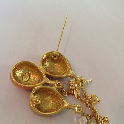 Vintage Kirks Folly Goldtone Dangle Brooch Teddy Bear Three Balloon Fairy Iridescent Charm with Box