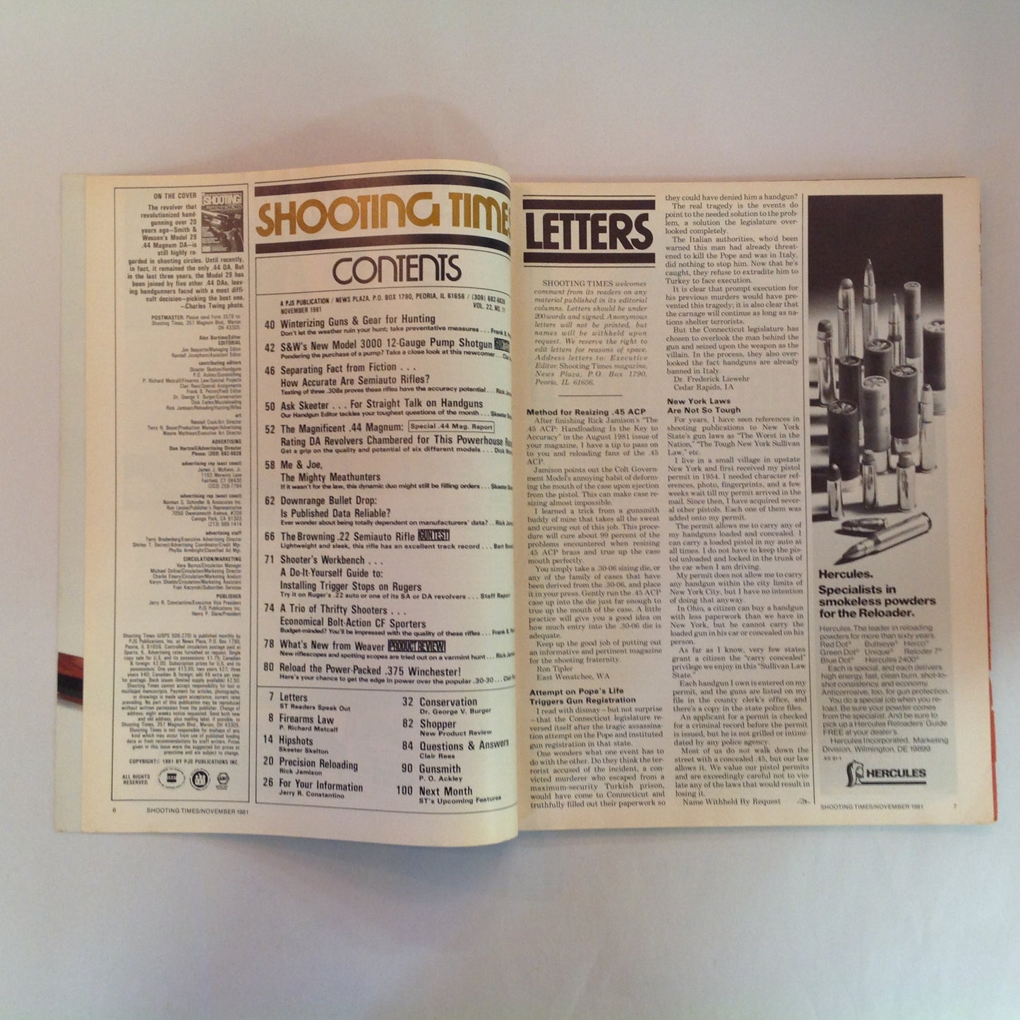 Vintage Nov 1981 Shooting Times Magazine .44 Magnums Special Roundup Downrange Bullet Drop