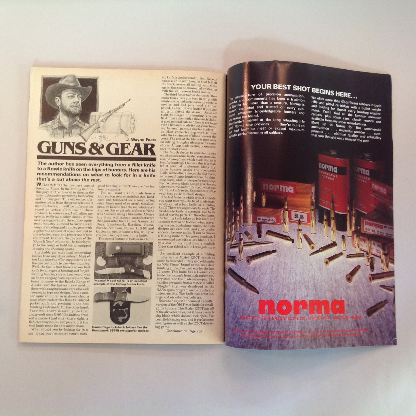Vintage Sep 1985 Shooting Times Magazine New Contender Carbine Kit Ruger Single Actions