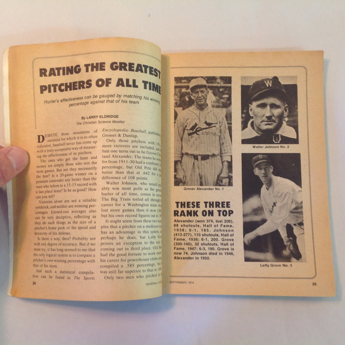 Vintage Sep 1974 Baseball Digest Magazine The Dodgers: Armed for a Pennant? Tommy John