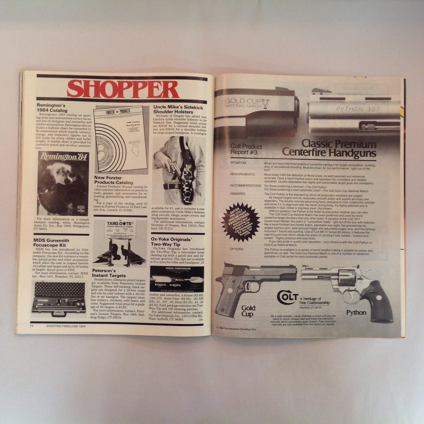 Vintage Jun 1984 Shooting Times Magazine Colt .357 Python Weatherby Breakthrough Handgun Bonus Deer Rifle Action Year-Round