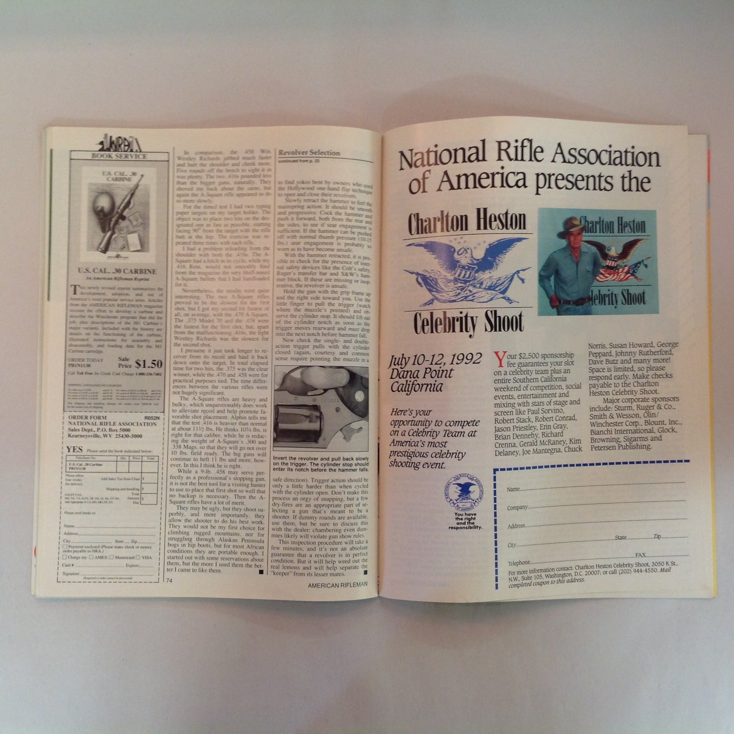 Vintage May 1992 American Rifleman Magazine Browning BDM 9mm Pistol and Revolver Modes of Operation