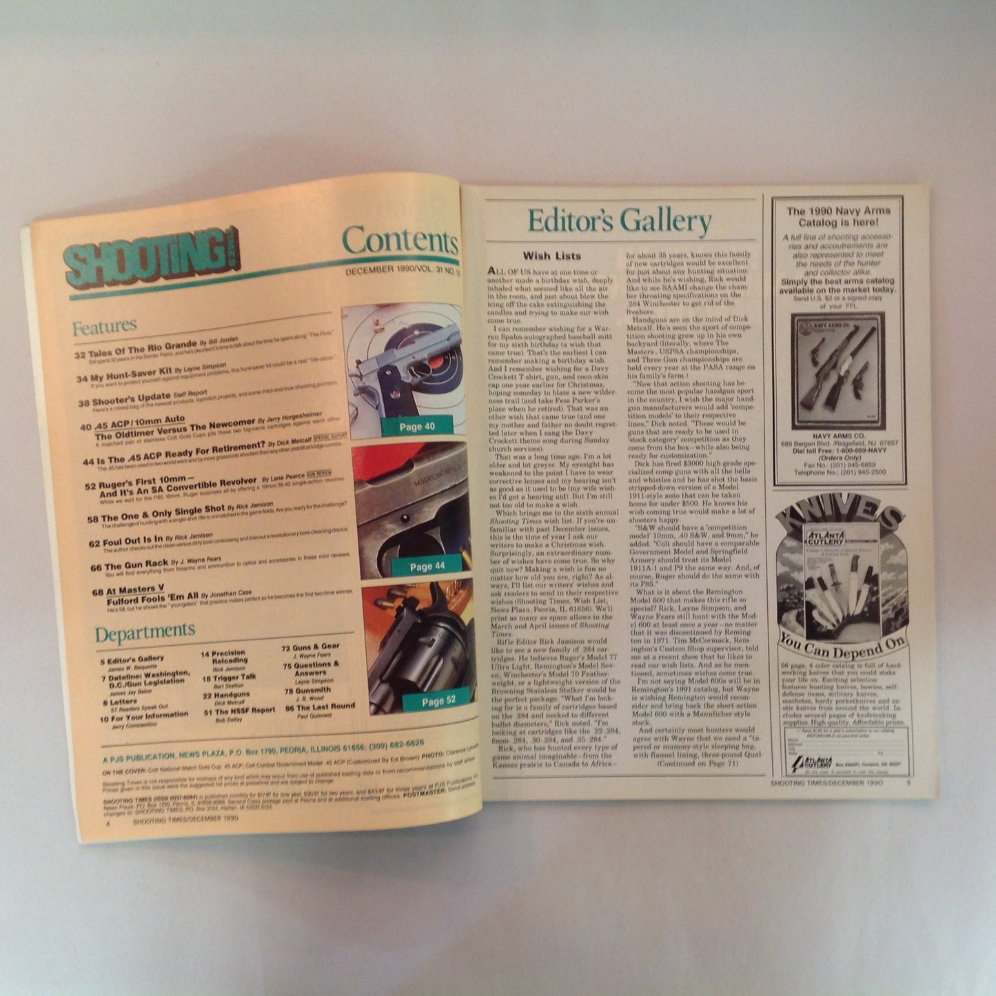 Vintage Dec 1990 Shooting Times Magazine The .45 ACP Single Shot Rifle Challenge Ruger's First 10mm