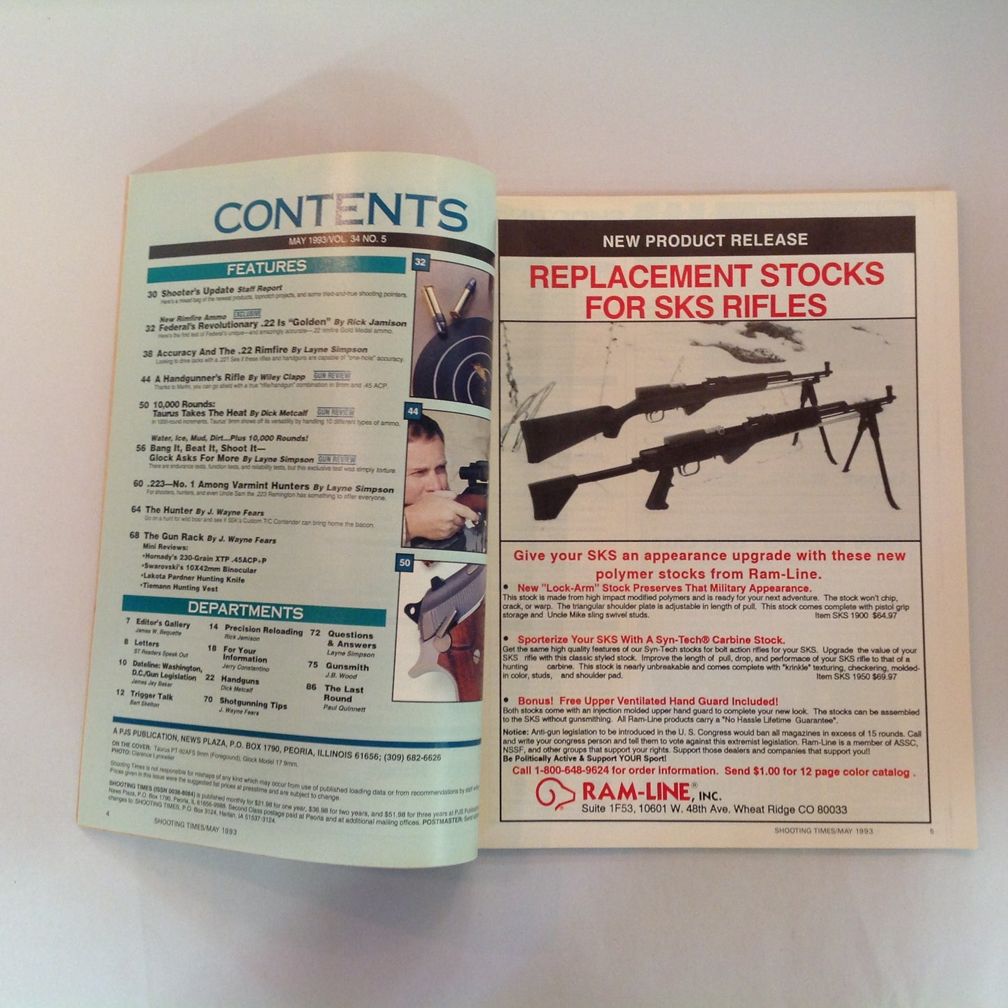 Vintage May 1993 Shooting Times Magazine Taurus Glock 9mm Shooting Test New .22 Rimfire Cartridge 7 Rifle/Handgun Report