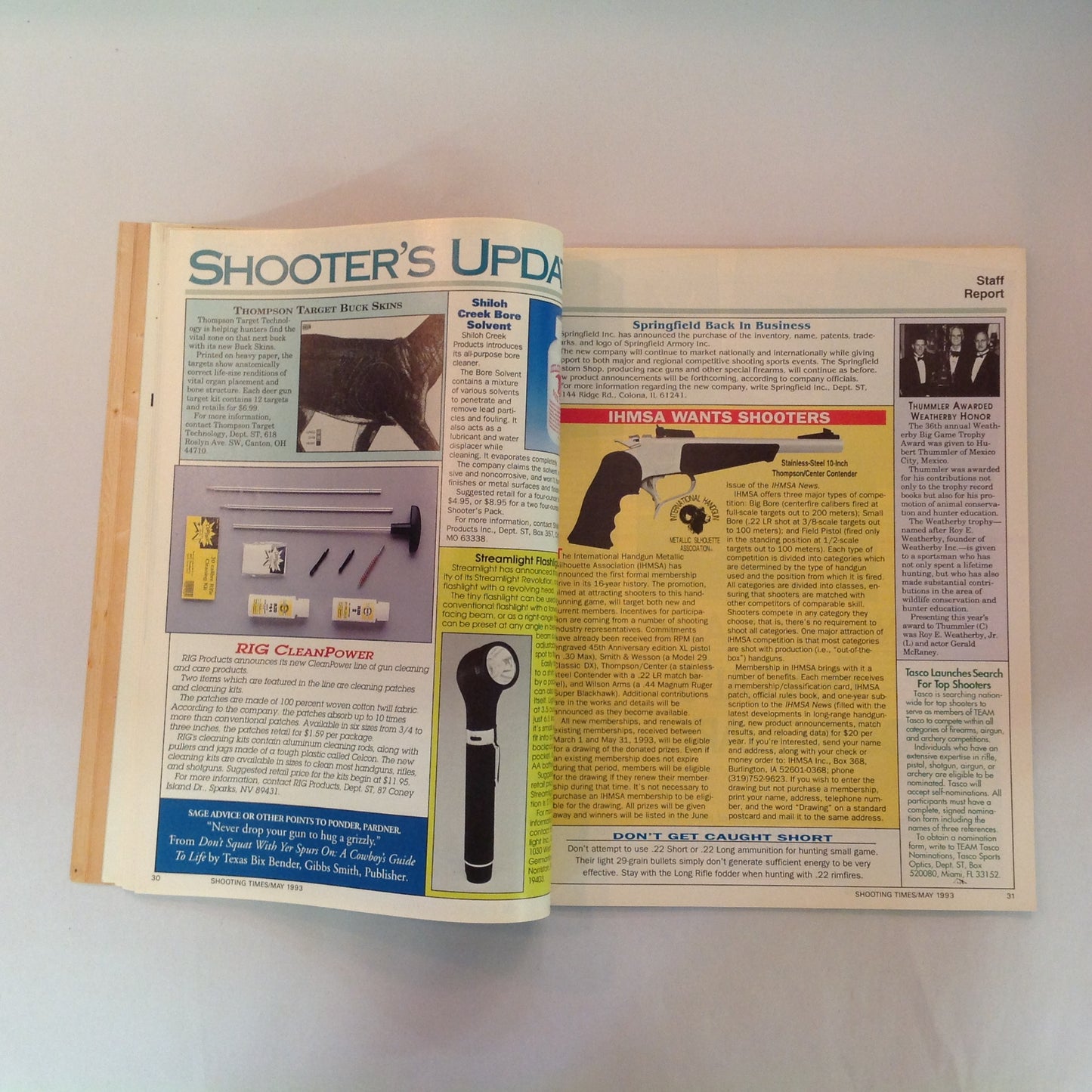 Vintage May 1993 Shooting Times Magazine Taurus Glock 9mm Shooting Test New .22 Rimfire Cartridge 7 Rifle/Handgun Report