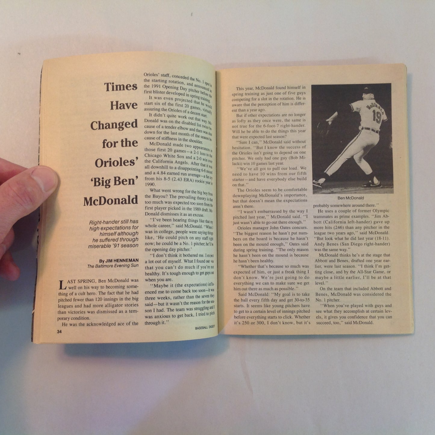 Vintage Jun 1992 Baseball Digest Magazine Who Says Baseball is a Game for Softies? World Series Collision: Gladden Vs. Olson