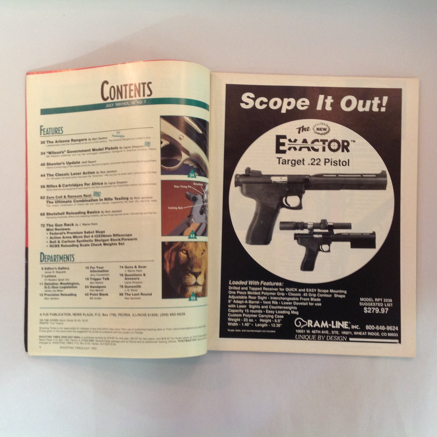 Vintage Jul 1991 Shooting Times Magazine Lever Actions Arizona Rangers Government Model Pistol