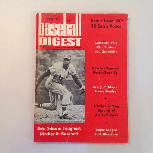 Vintage Apr 1971 Baseball Digest Magazine Bob Gibson: Toughest Pitcher in Baseball