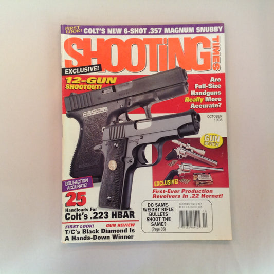 Vintage Oct 1998 Shooting Times Magazine 12-Gun Shootout Accurate Full-Size Handguns 25 Handloads for Colt .223 HBAR