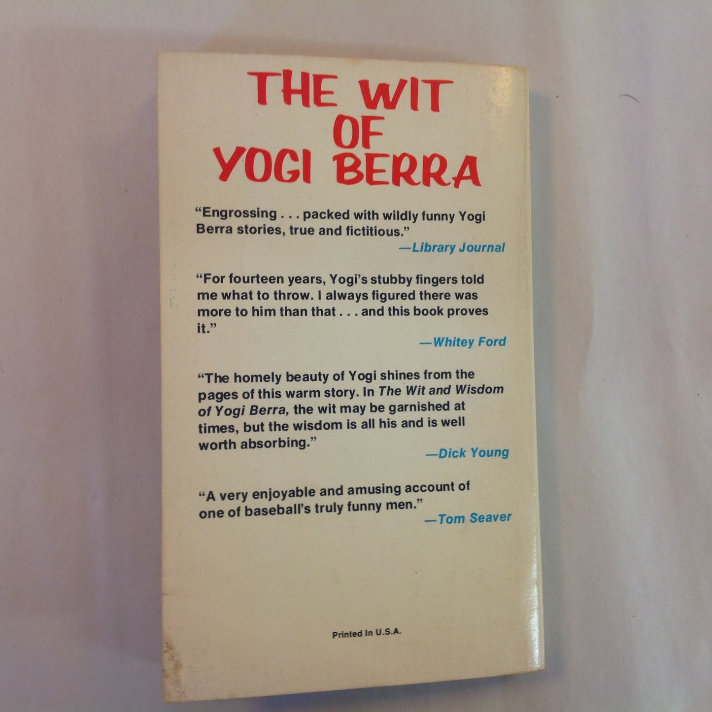 Vintage 1974 Mass Market Paperback The Wit and Wisdom of Yogi Berra Phil Pepe