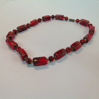 Vintage Murano Venetian Sommerso Glass Goldstone Hand Knotted Necklace