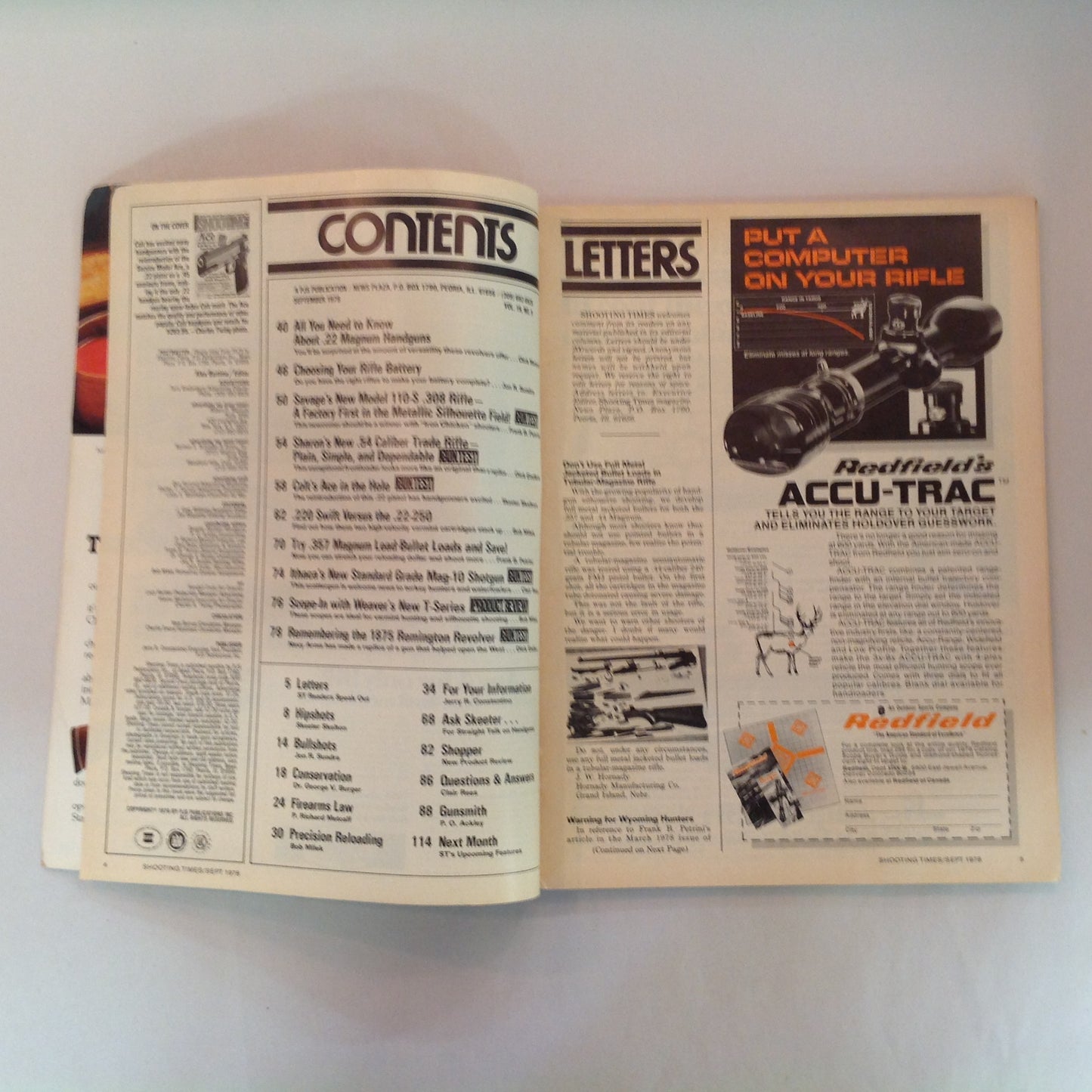Vintage Sep 1978 Shooting Times Magazine Colt's Ace in the Hole .22 RF in .45 Auto Style Savage M110-S Complete Guide to .22 Magnums
