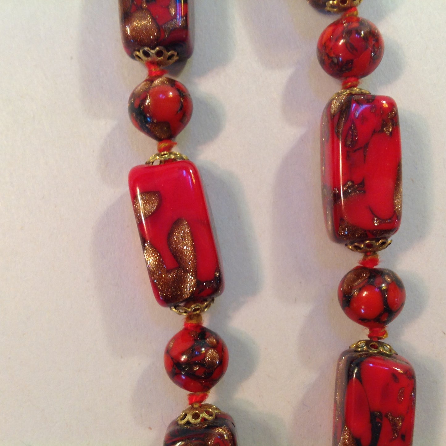 Vintage Murano Venetian Sommerso Glass Goldstone Hand Knotted Necklace