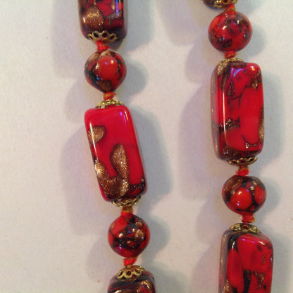 Vintage Murano Venetian Sommerso Glass Goldstone Hand Knotted Necklace