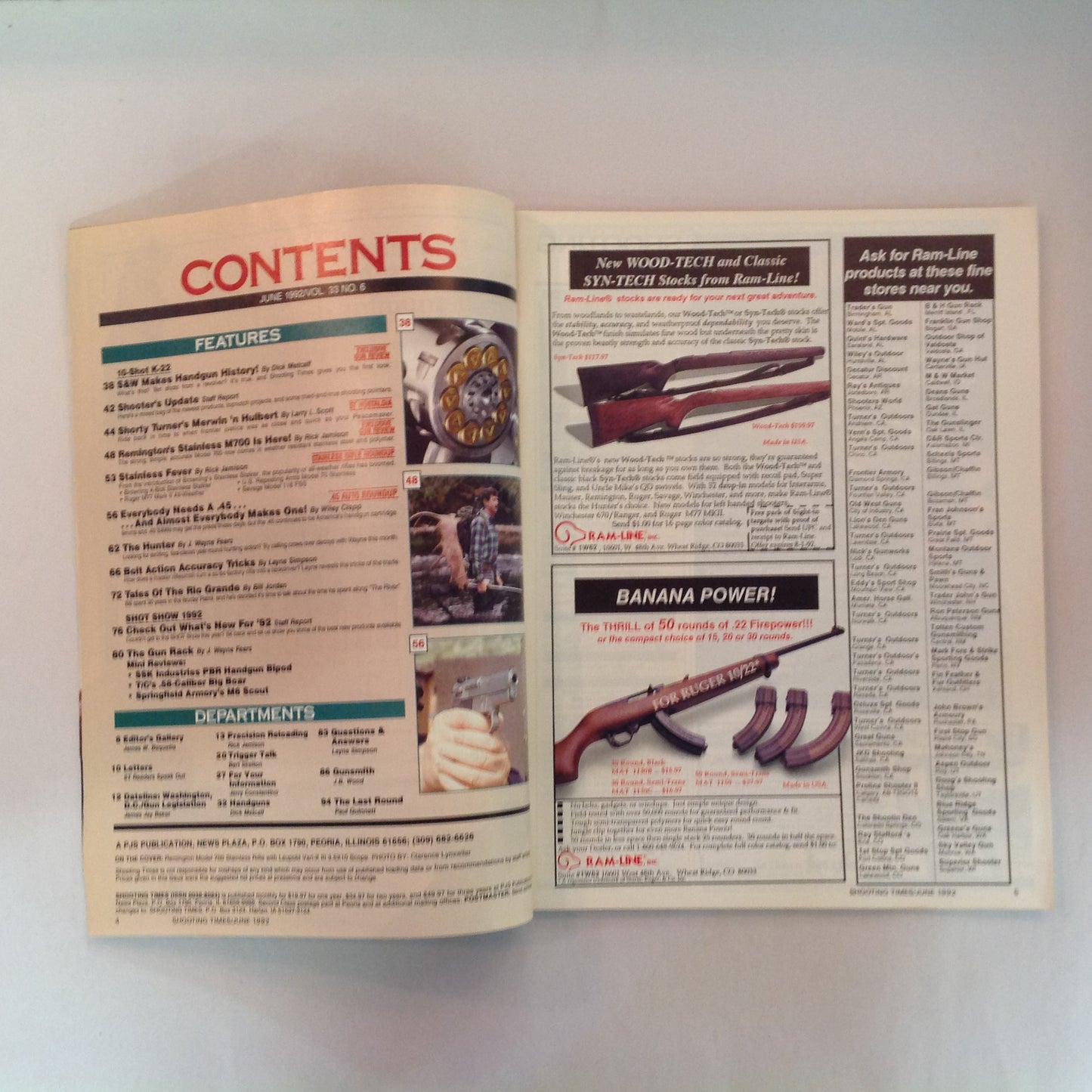Vintage Jun 1992 Shooting Times Magazine Stainless-Steel Bolt Rifles 10-Shot Revolver .45 Auto Pistols