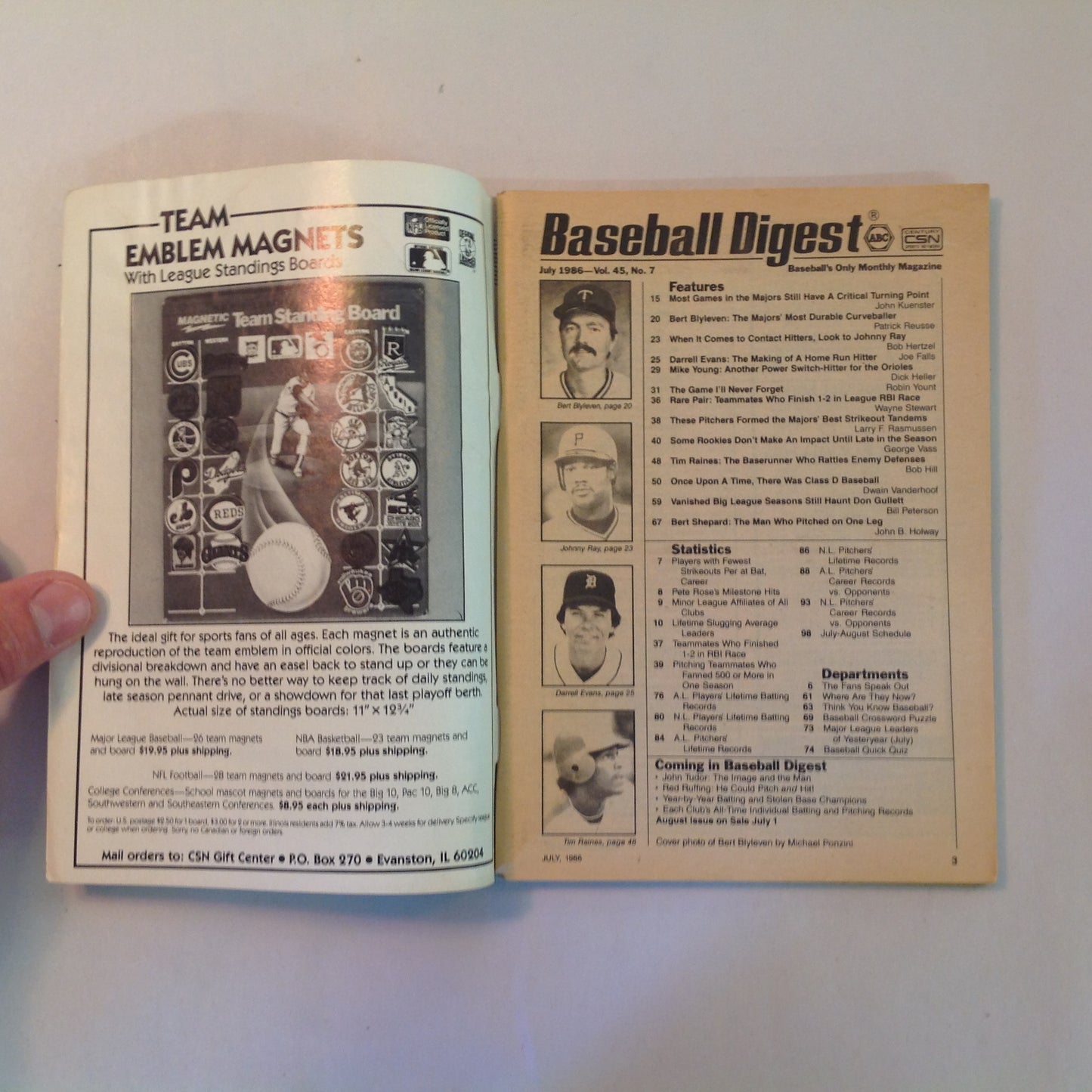 Vintage Jul 1986 Baseball Digest Magazine Bert Blyleven: The Durable Curveballer