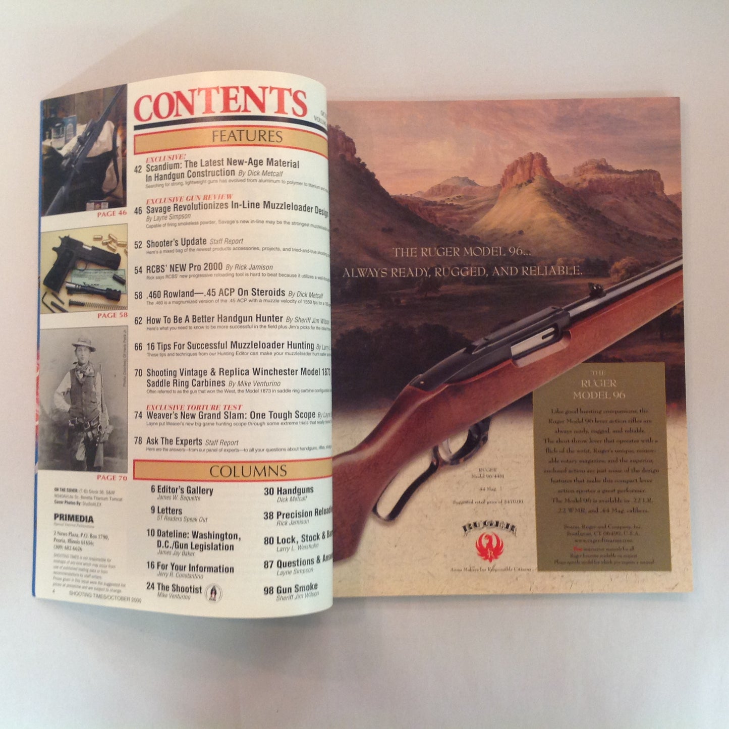 Vintage Oct 2000 Shooting Times Magazine Exclusive: New-Age High-Tech Handguns .460 Rowland Savage Smokeless Powder