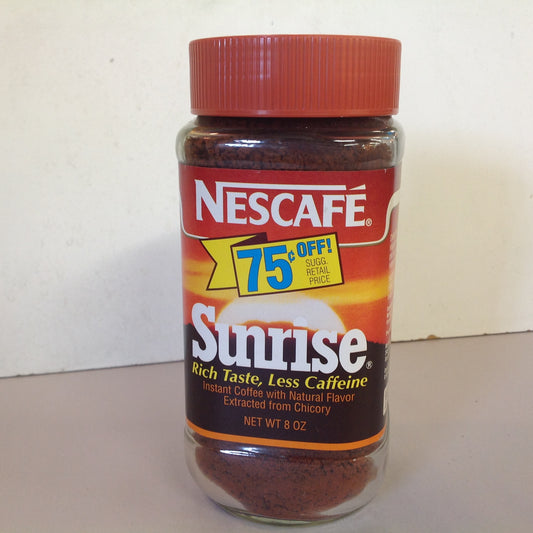 Vintage 1990's NOS Nescafe Sunrise Instant Coffee with Chicory Extract 8 oz Jar Unopened