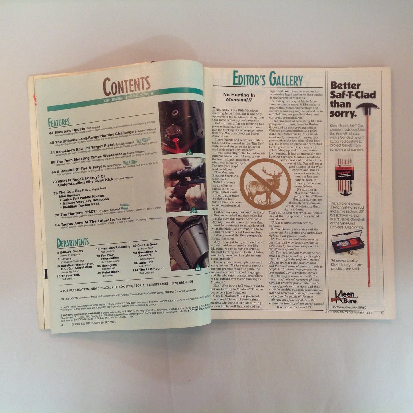 Vintage Sep 1991 Shooting Times Magazine Special Rifle/Handgun Hunting Issue Long-Range Rifle Challenge .475 Magnum Ram-Line .22 Pistol