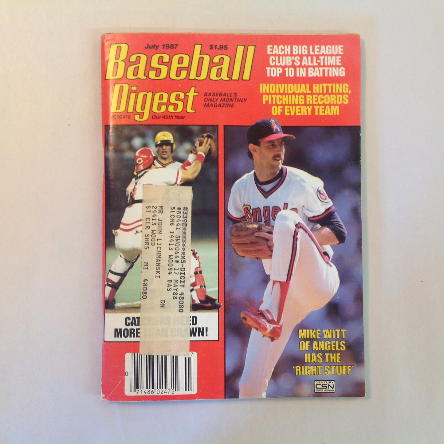 Vintage Jul 1987 Baseball Digest Magazine Catchers Need More than Brawn! Mike Witt of Angels Has the "Right Stuff"