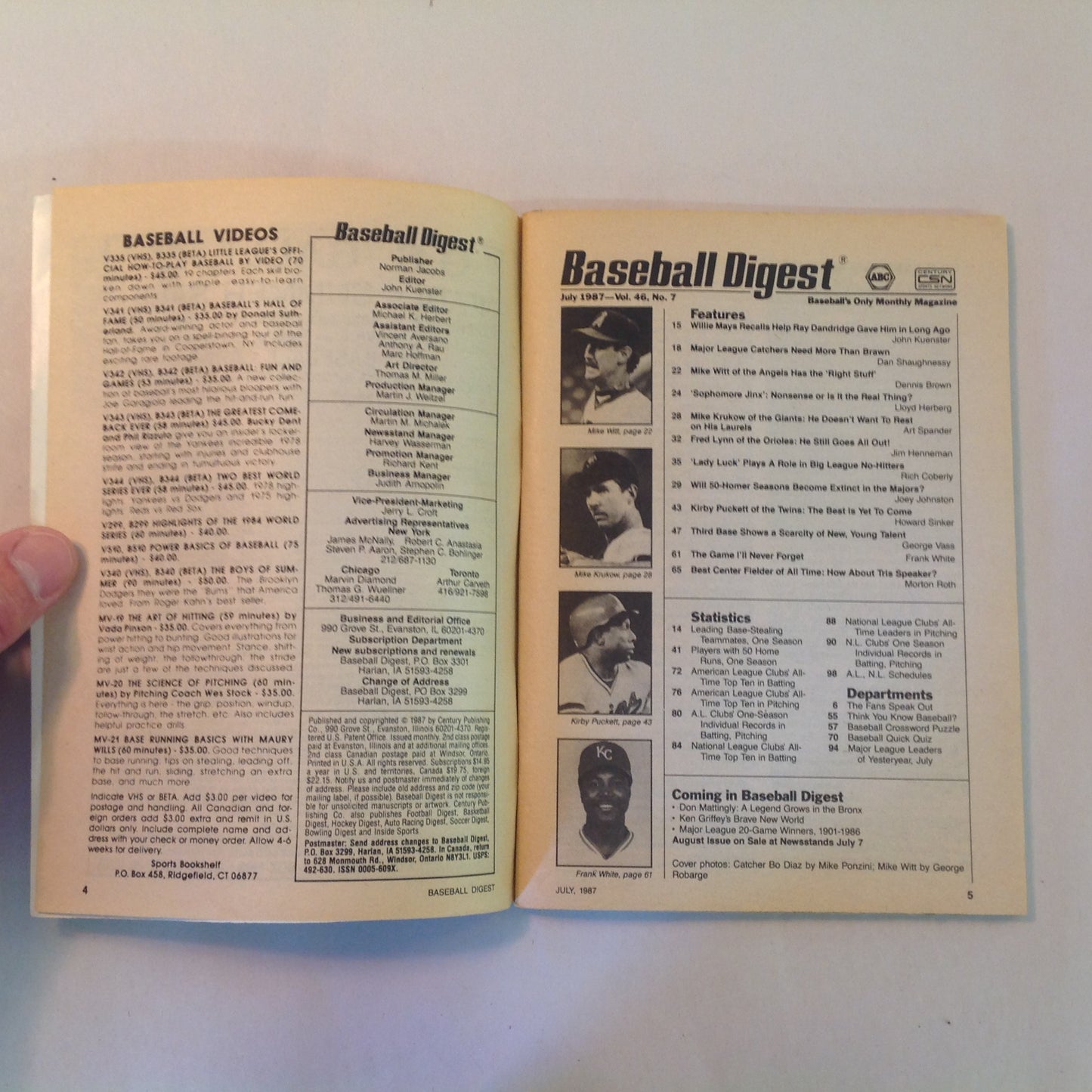 Vintage Jul 1987 Baseball Digest Magazine Catchers Need More than Brawn! Mike Witt of Angels Has the "Right Stuff"