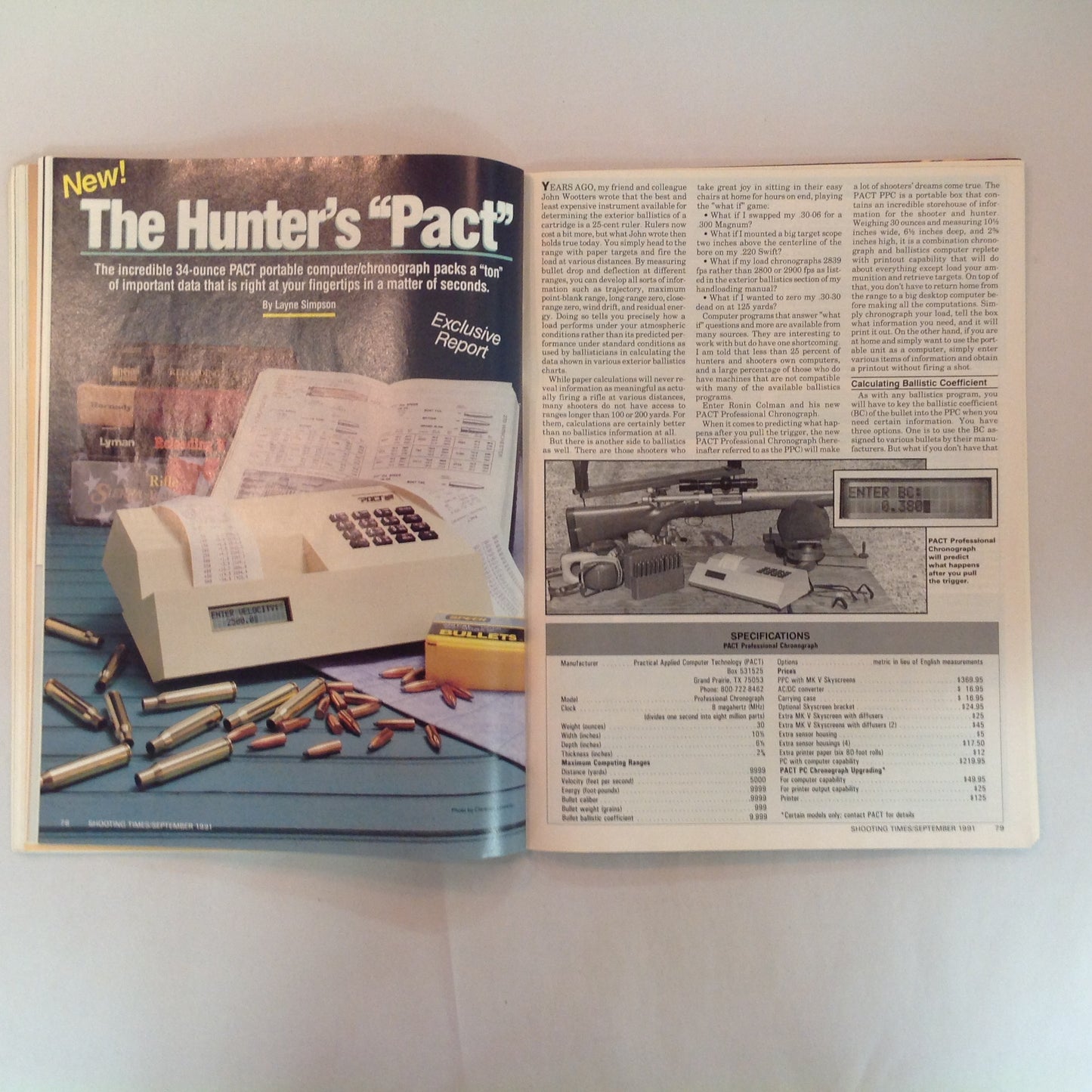 Vintage Sep 1991 Shooting Times Magazine Special Rifle/Handgun Hunting Issue Long-Range Rifle Challenge .475 Magnum Ram-Line .22 Pistol