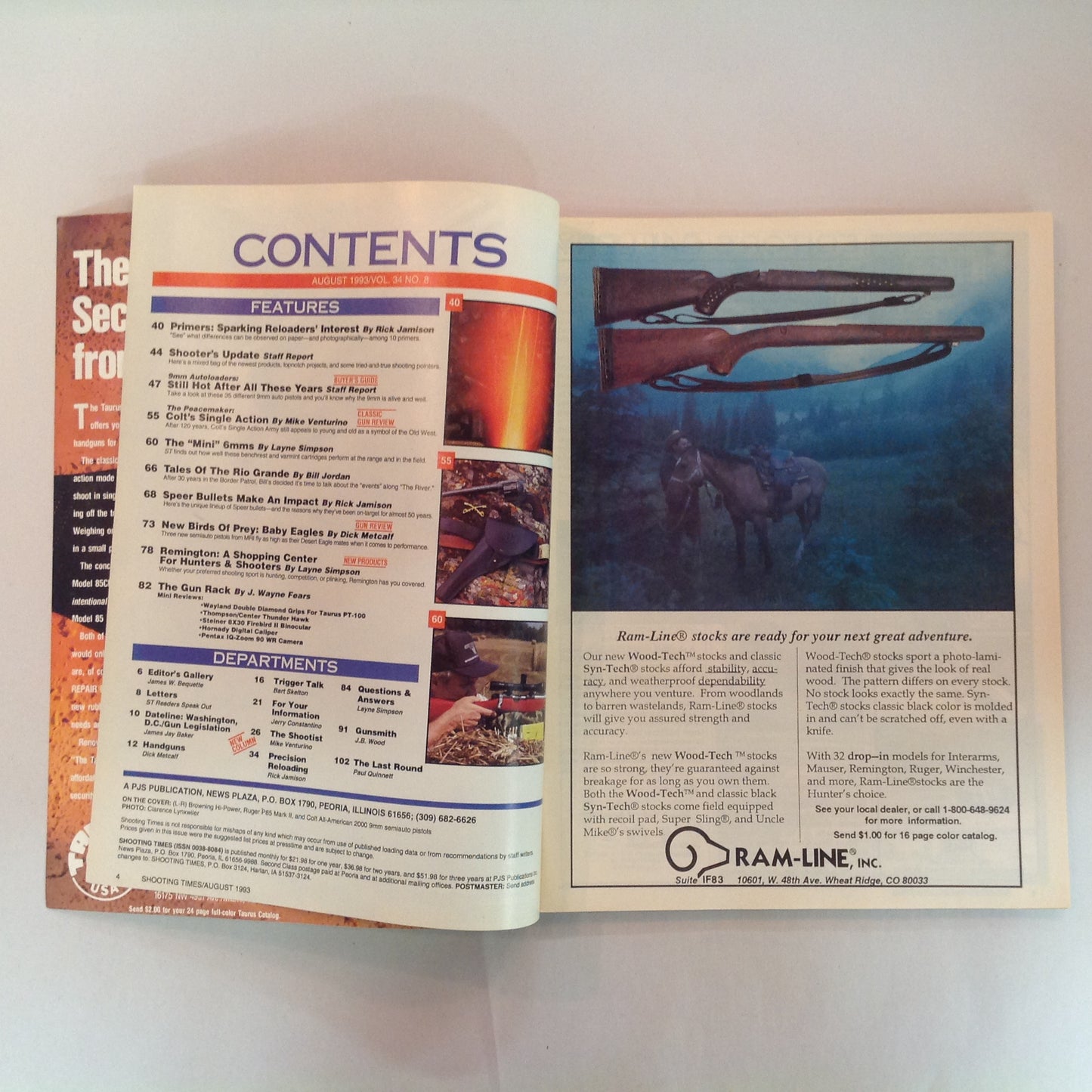Vintage Aug 1993 Shooting Times Magazine 35-Gun Report: 9mm Auto Pistol Buyer's Guide Special Rifle Report