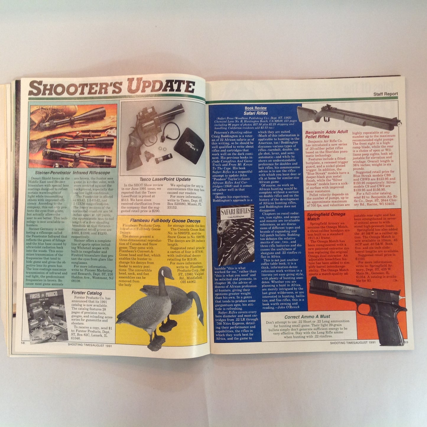 Vintage Aug 1991 Shooting Times Magazine Ruger's .45 Auto Is Ready Colt's .223 Binoculars for Hunting