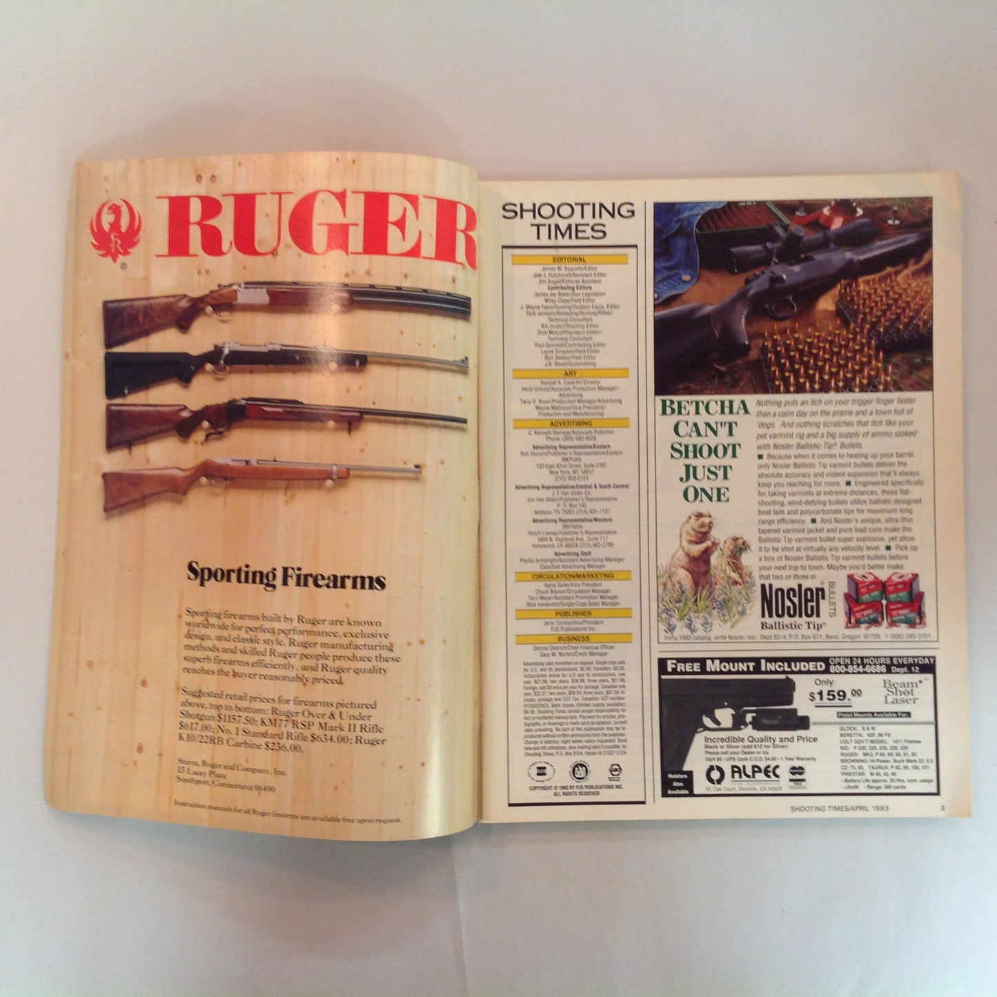 Vintage Apr 1993 Shooting Times Magazine High-Capacity Auto Pistols Top 25 Rifle Cartridges Handgun Hunting Challenge