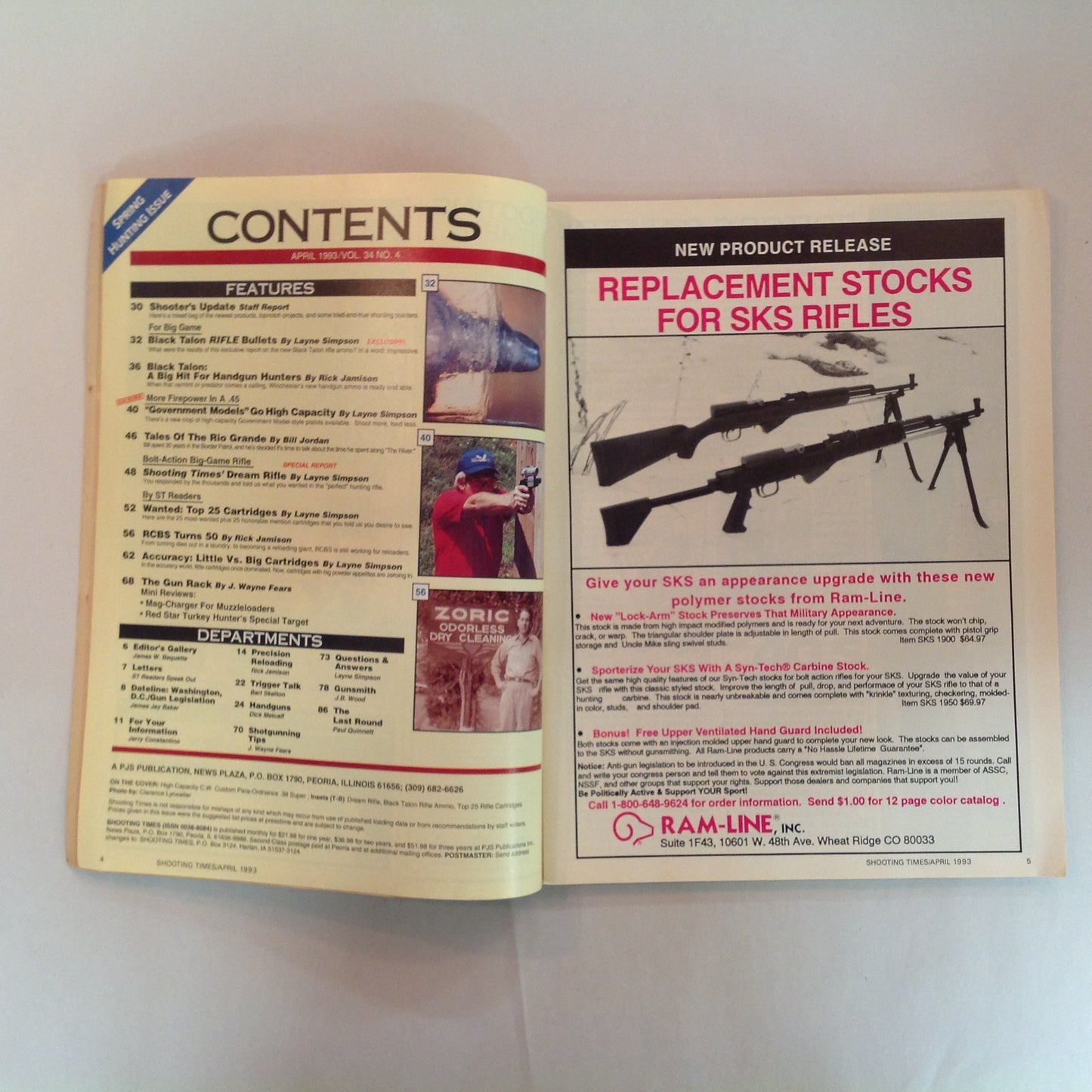 Vintage Apr 1993 Shooting Times Magazine High-Capacity Auto Pistols Top 25 Rifle Cartridges Handgun Hunting Challenge